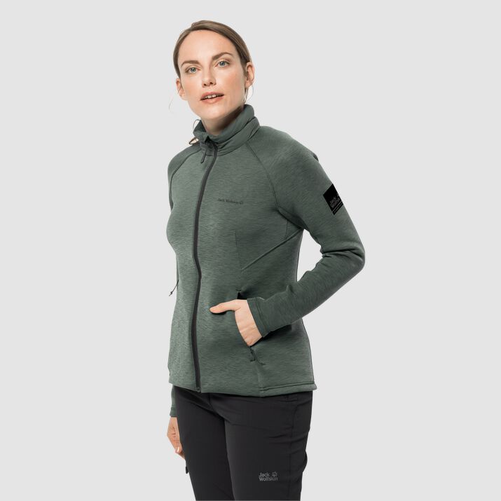 Jack Wolfskin Womens Athletic Collar Fleece Jacket Green 381475EKT